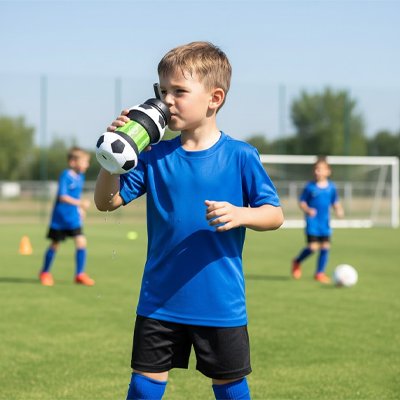 Gourde sport utilisé par un enfant lors de son match