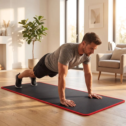 homme fait des pompes sur tapis de gym épais et large