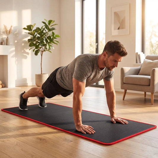 homme fait des pompes sur tapis de gym épais et large
