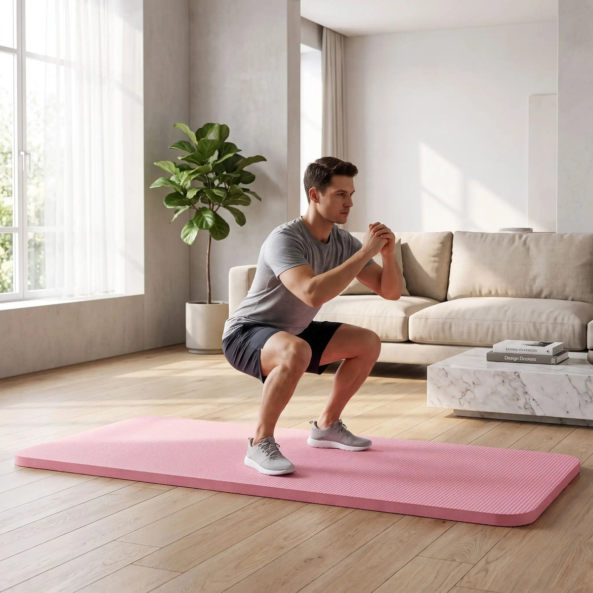 homme fait pompes sur tapis de gym épais enroulable