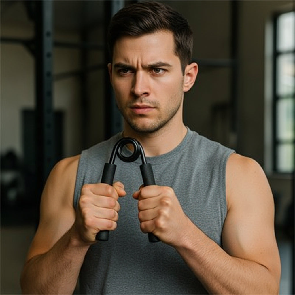 homme s'exerce avec le Hand grip pour renforcer ses bras