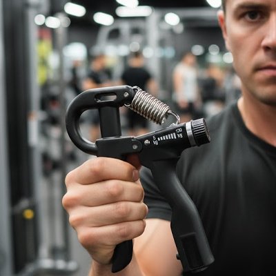 Homme utilisant un hand grip HandPro avec compteur électronique