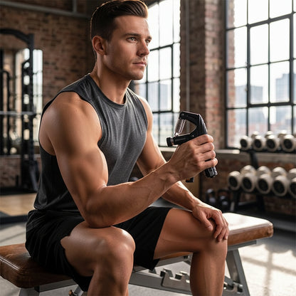 Homme utilisant un hand grip StrongGrip pour renforcer la force de préhension