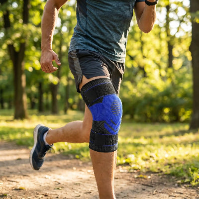 genouillère rotulienne pour le sport ressorts 3D bleu
